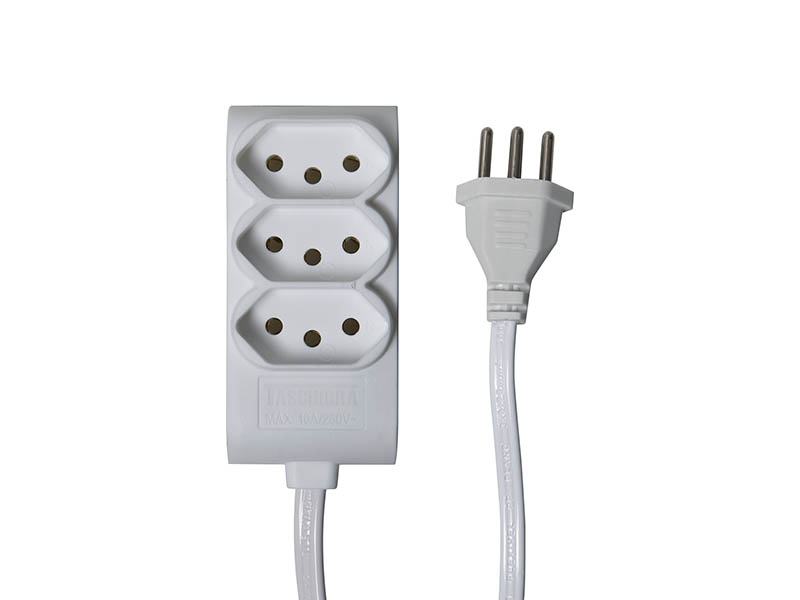 EXTENSÃO TASCHIBRA 3 TOMADAS 2P+T 15cm 10A BRANCA
