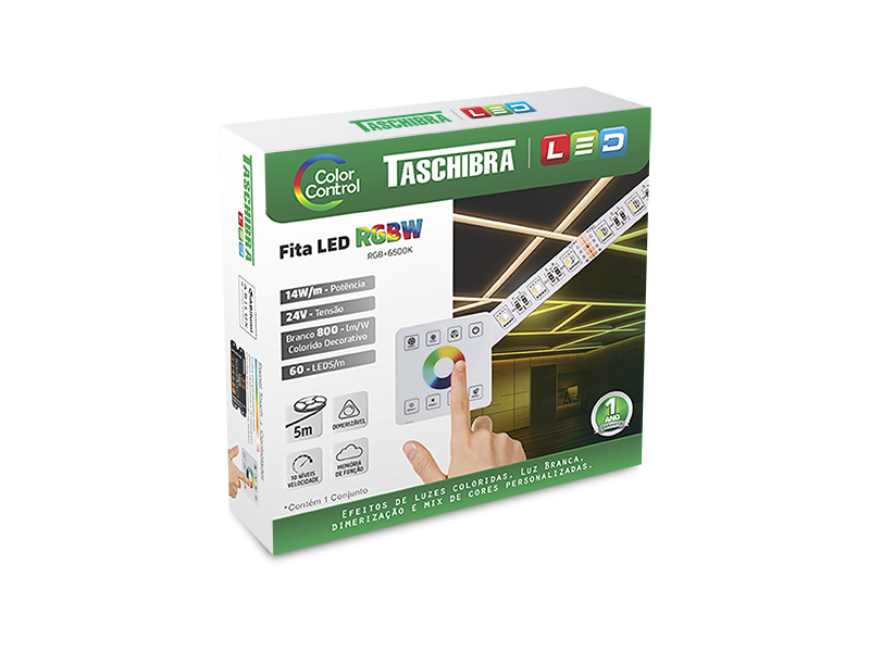 FITA LED COLOR CONTROL 14W 60 LEDS/M 5M 24V IP20 COM CONTROLE RGB+6500K