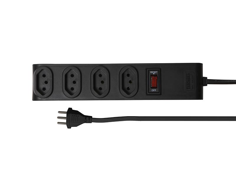 PROTETOR ELETRÔNICO TASCHIBRA 4 TOMADAS 2P+T 1m 10A PRETA