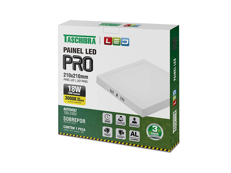 PAINEL LED PRO 18W QUADRADO SOBREPOR 3000K