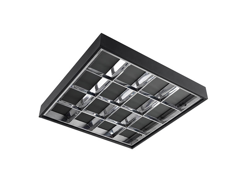 CALHA ATELA LED ALTO BRILHO SOB/EMB FORRO MODULAR 62CM QUA 4XT8 ALETADA PRETA