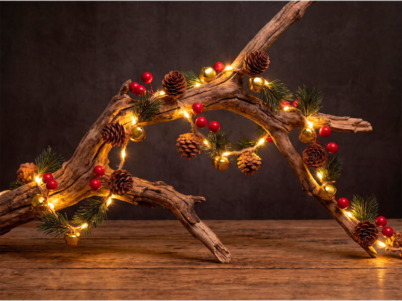 Imagem do produto CORDÃO LUMINOSO TASCHIBRA 10 LEDS PINHAS PILHA 3000K na categoria NATAL CORDÃO
