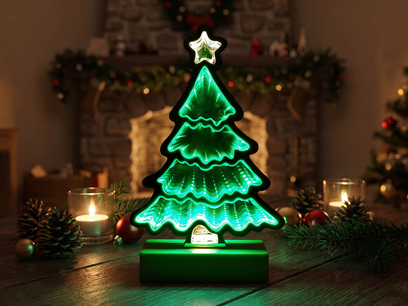 FIGURA ILUMINADA TASCHIBRA LED LUZ INFINITA ARVORE DE NATAL 25CM USB/PILHA .