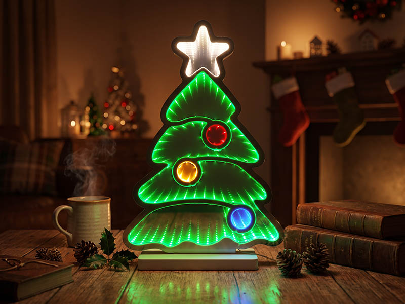 FIGURA ILUMINADA TASCHIBRA LED LUZ INFINITA ÁRVORE DE NATAL DECORADA 40CM AUTOVOLT .