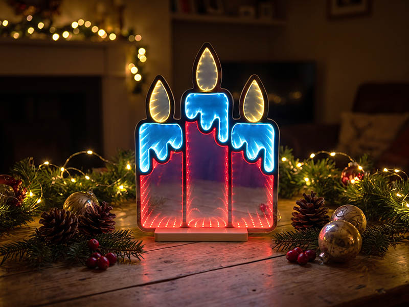 FIGURA ILUMINADA TASCHIBRA LED LUZ INFINITA VELAS 40CM AUTOVOLT .