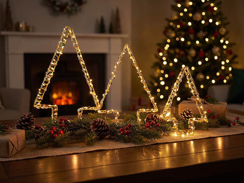 FIGURA ILUMINADA 3D LED TASCHIBRA ÁRVORES COM FITA DOURADA AUTOVOLT 3000K 3000K