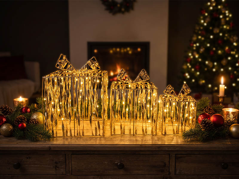FIGURA ILUMINADA 3D LED TASCHIBRA PRESENTES COM FITA DOURADA AUTOVOLT 3000K 3000K