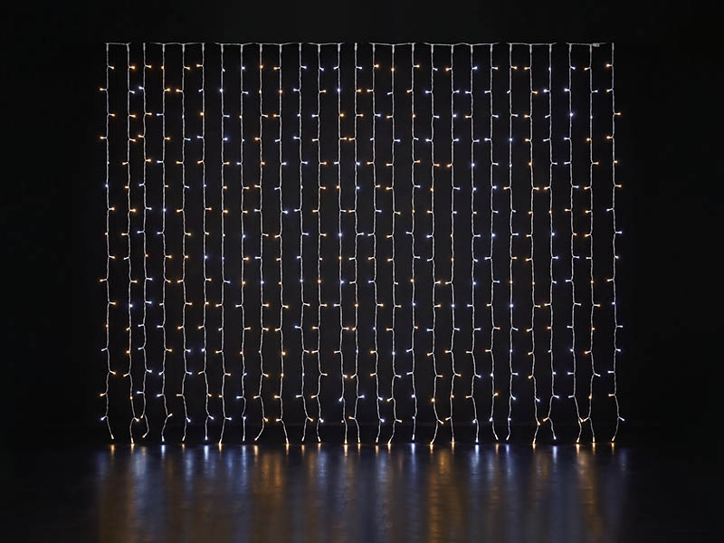 CORTINA LUMINOSA TASCHIBRA 196 LED ESTÁTICA SIMETRICA COM LED FLASH 127V ISOL BR 3000K