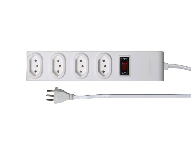 PROTETOR ELETRÔNICO TASCHIBRA 4 TOMADAS 2P+T 1m 10A BRANCA