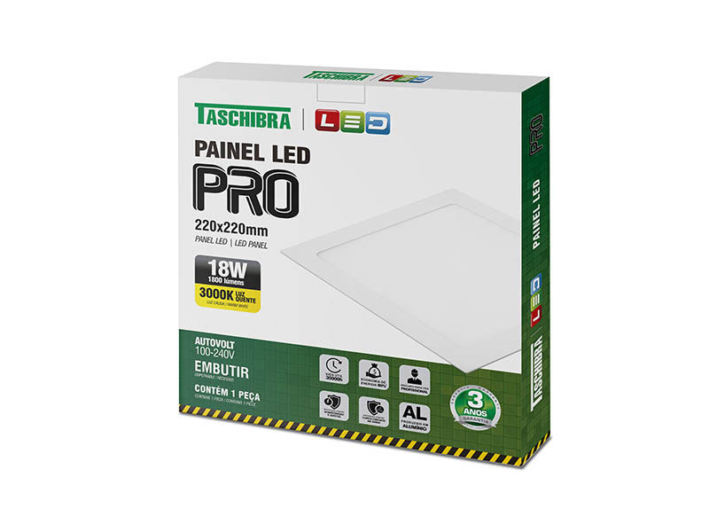 PAINEL LED PRO 18W QUADRADO EMBUTIR 3000K
