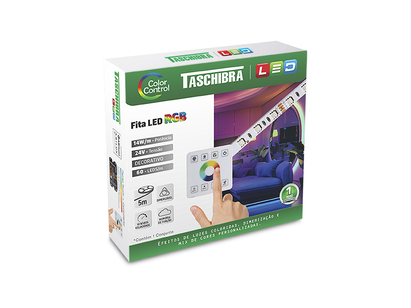 FITA LED COLOR CONTROL 14W 60 LEDS/M 5M 24V IP20 COM CONTROLE RGB
