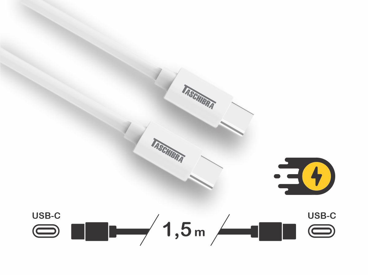 CABO TURBO TASCHIBRA C3CC-15B USB-C USB-C 1,5m 3A BRANCO