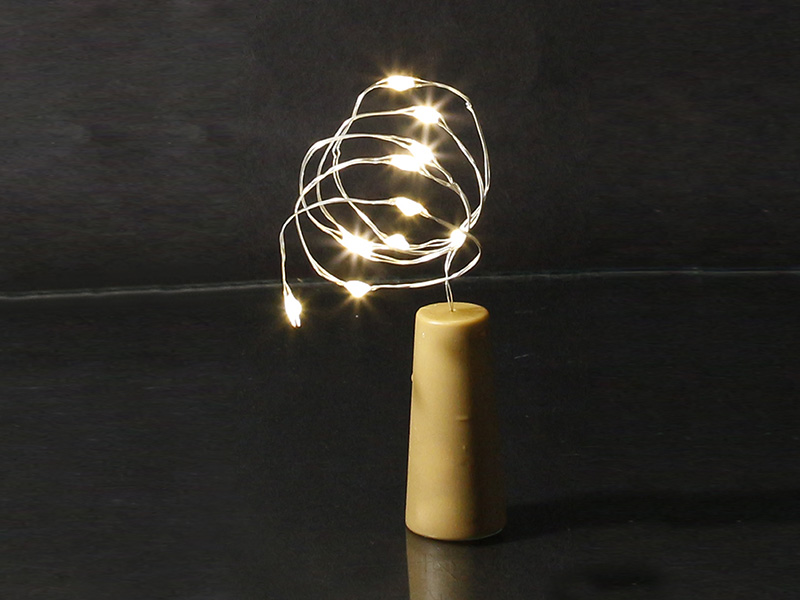 CORDÃO LUMINOSO ROLHA 10 LEDS PILHA 3000K