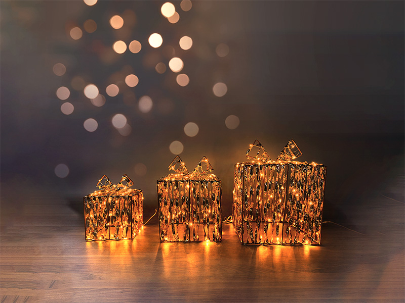 FIGURA ILUMINADA 3D LED TASCHIBRA PRESENTES COM FITA DOURADA AUTOVOLT 3000K 3000K