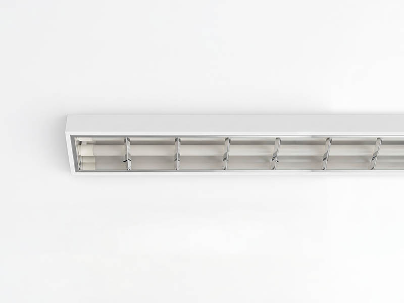 CALHA ATELA LED ALTO BRILHO SOB/EMB FORRO MODULAR 124CM RET 2XT8 ALETADA BRANCA