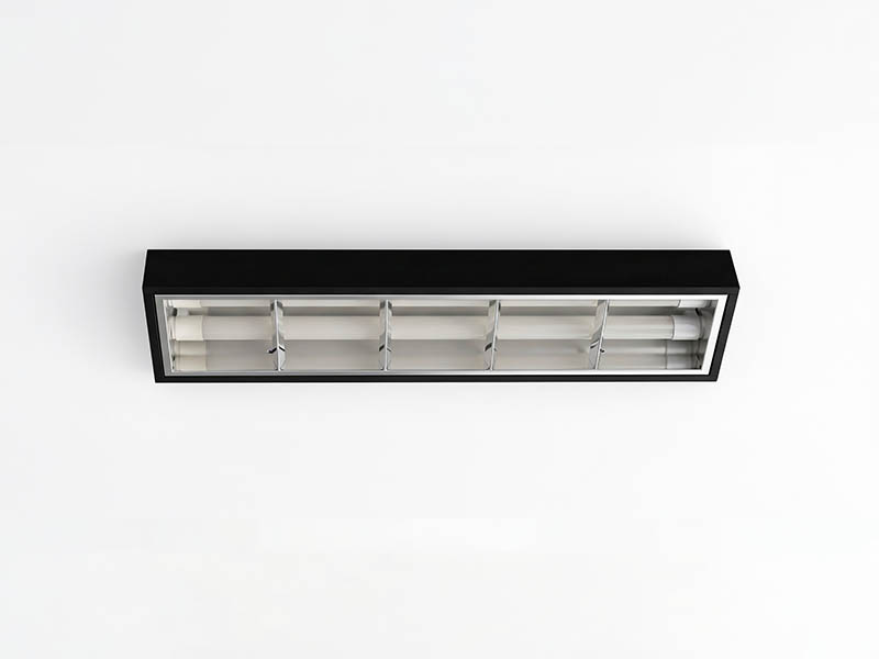 CALHA ATELA LED ALTO BRILHO SOB/EMB FORRO MODULAR 62CM RET 2XT8 ALETADA PRETA