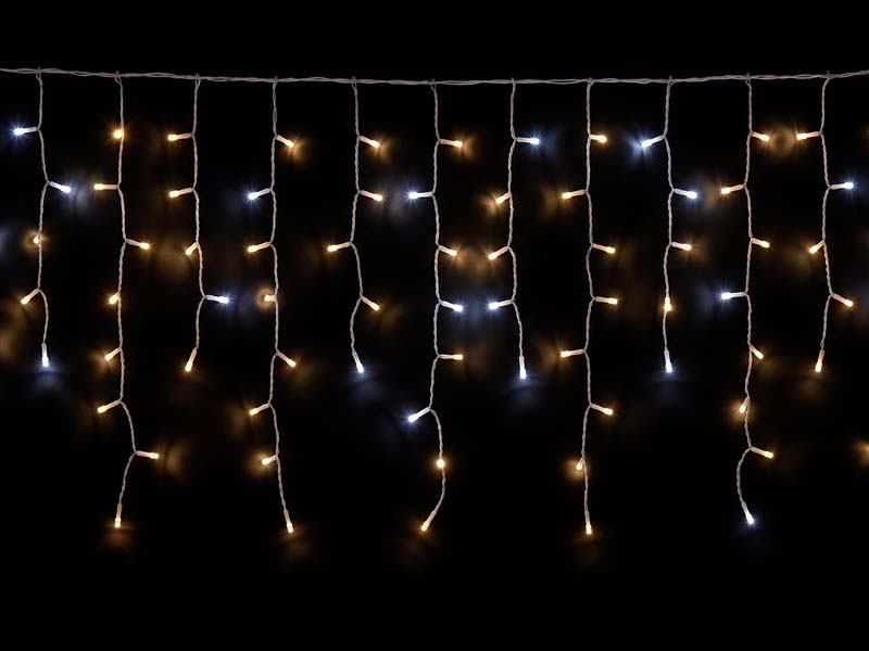 CORTINA LUMINOSA TASCHIBRA 200 LED ESTÁTICA ASSIMETRICA COM LED FLASH 127V ISOL BR 3000K