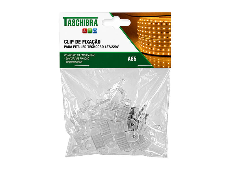 A65 CLIP FIXAÇÃO P/ FITA LED TECHCORD 60/120LEDS/M 20PÇS UNICA