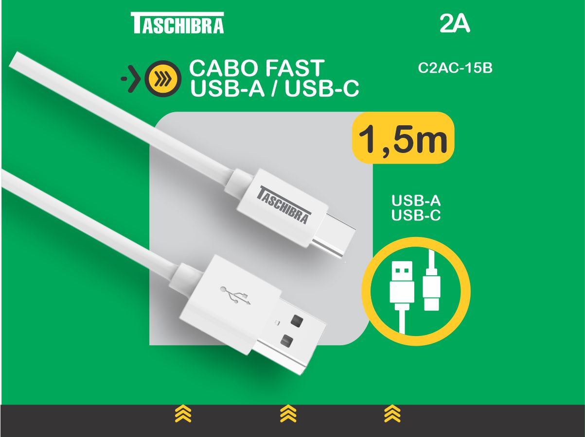 CABO FAST TASCHIBRA C2AC-15B USB-A USB-C 1,5m 2A BRANCO