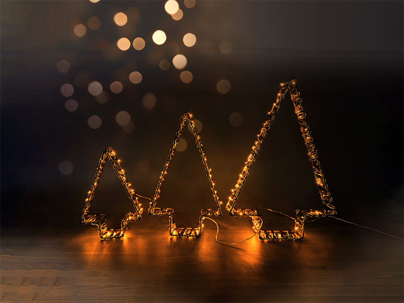 FIGURA ILUMINADA 3D LED TASCHIBRA ÁRVORES COM FITA DOURADA AUTOVOLT 3000K 3000K