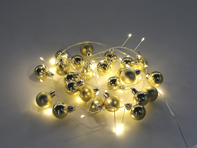 CORDÃO LUMINOSO TASCHIBRA 48 LEDS BOLAS DE NATAL PILHA 3000K