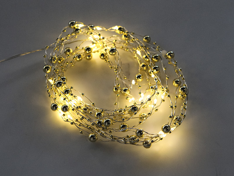 CORDÃO LUMINOSO TASCHIBRA 40 LEDS FESTA DOURADA PILHA 3000K